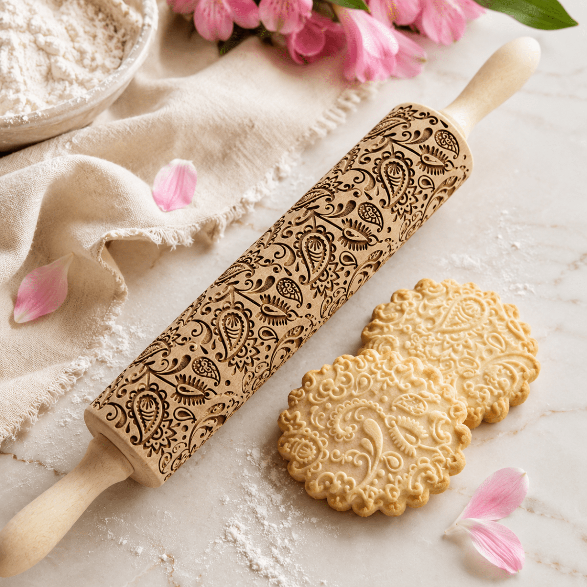 Shortbread cookies with a raised embossed pattern after baking
