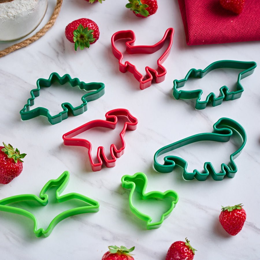Dinosaur Cookie Cutters Set – 7-Piece Plastic Baking Molds for Kids Cookies Fondant