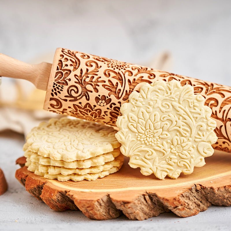 Pastrymade Beech Wood Embossed Rolling Pin For Baking Cookies
