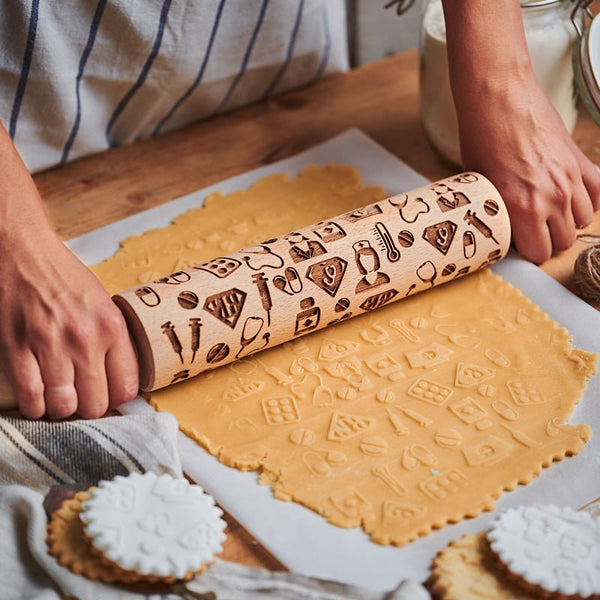 Yueton Wooden Embossed Rolling Pin - Engraved Baking Decor Tool For Cookies & Pastries (Brown) - View #14