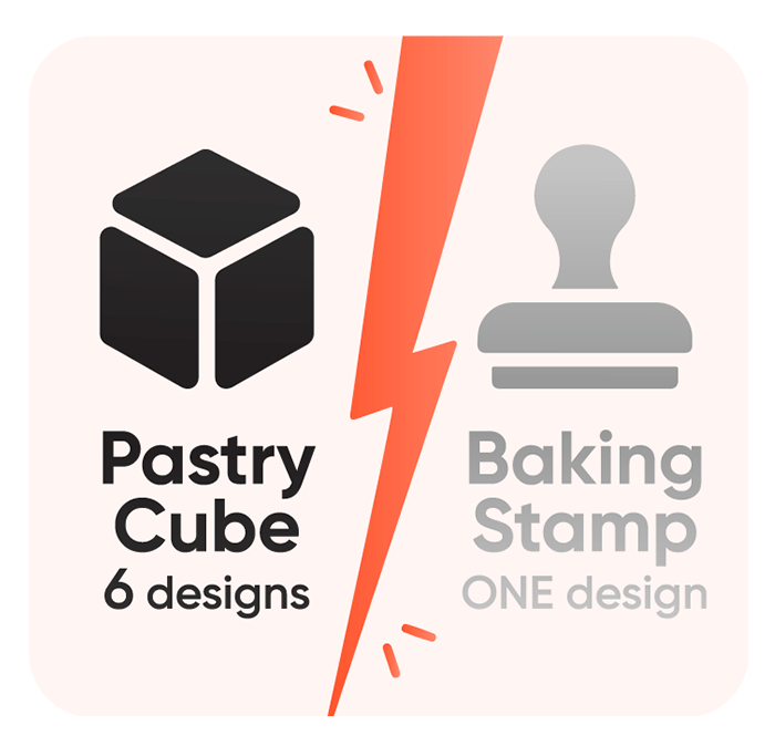 A Pastrymade cookie cube showing a different design on each side